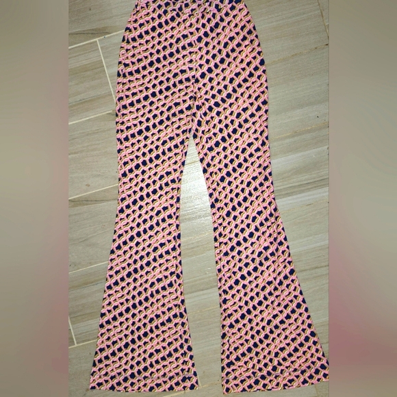 Diane Von Furstenberg Pants - Diane Von Furstenberg DVF Brooklyn Matte Jersey Pants Pink and Navy Geometric